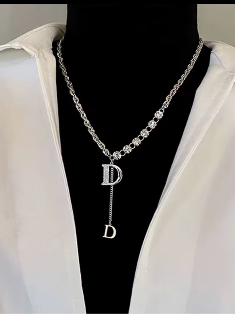 Silver 'D' Initial Drop Necklace - Elegant Letter Pendant